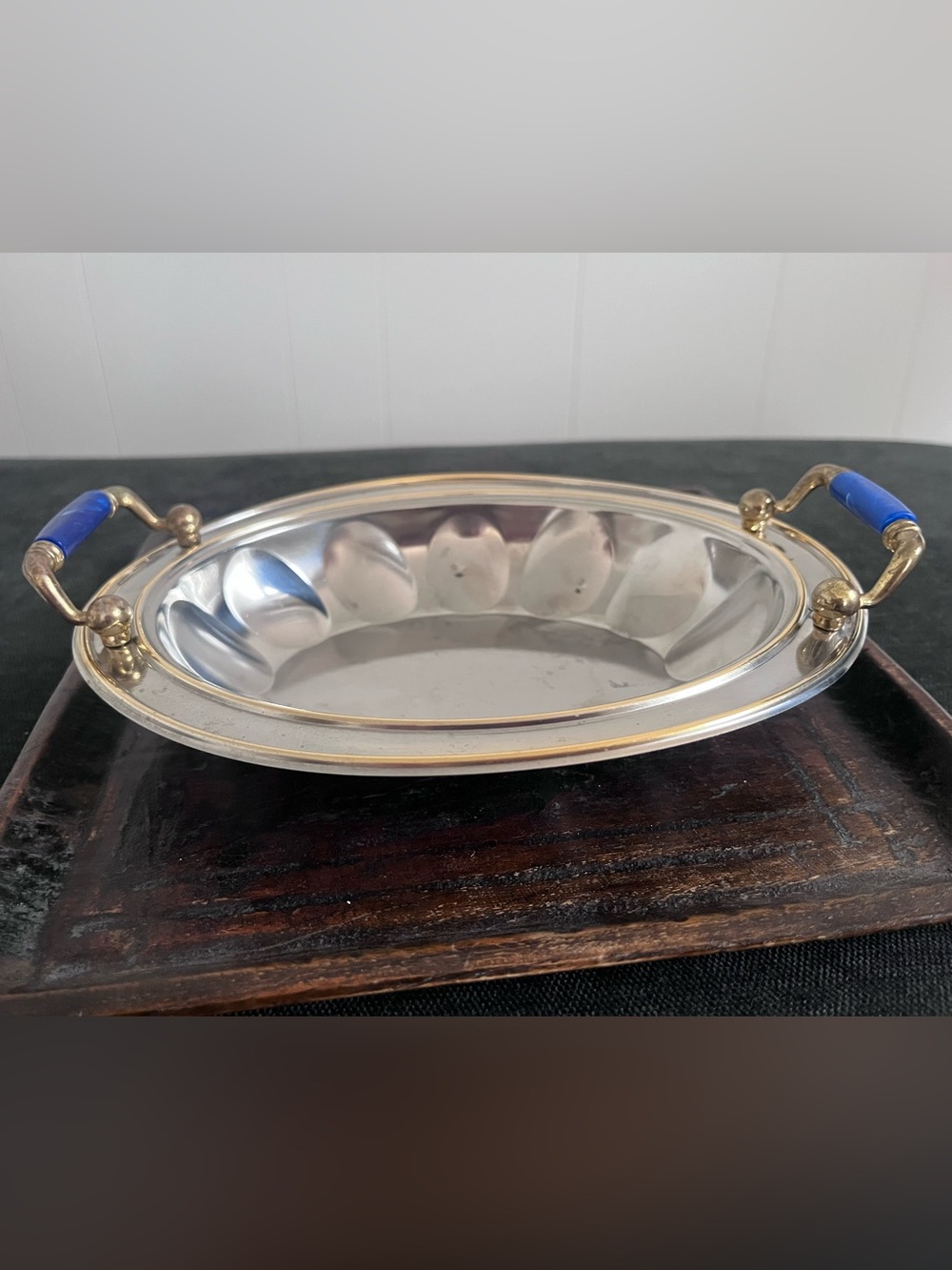 Vintage Morinox Italy 24K Gold Trim Deviled Egg Platter Stainless Steel